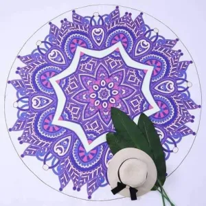 Mandala Printed Tapestry Round Beach Throw - Purple 150*150cm