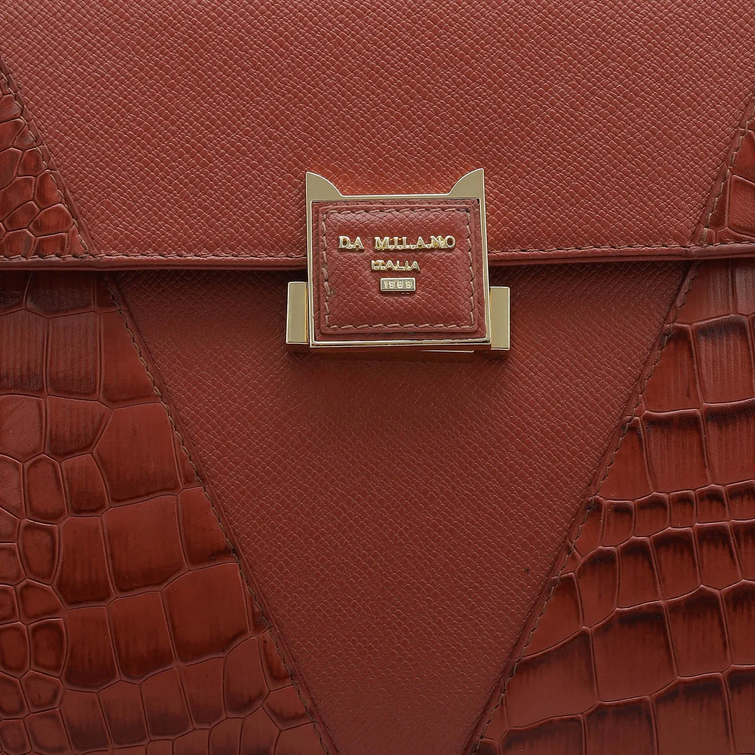 Medium Croco Franzy Leather Satchel - Brick