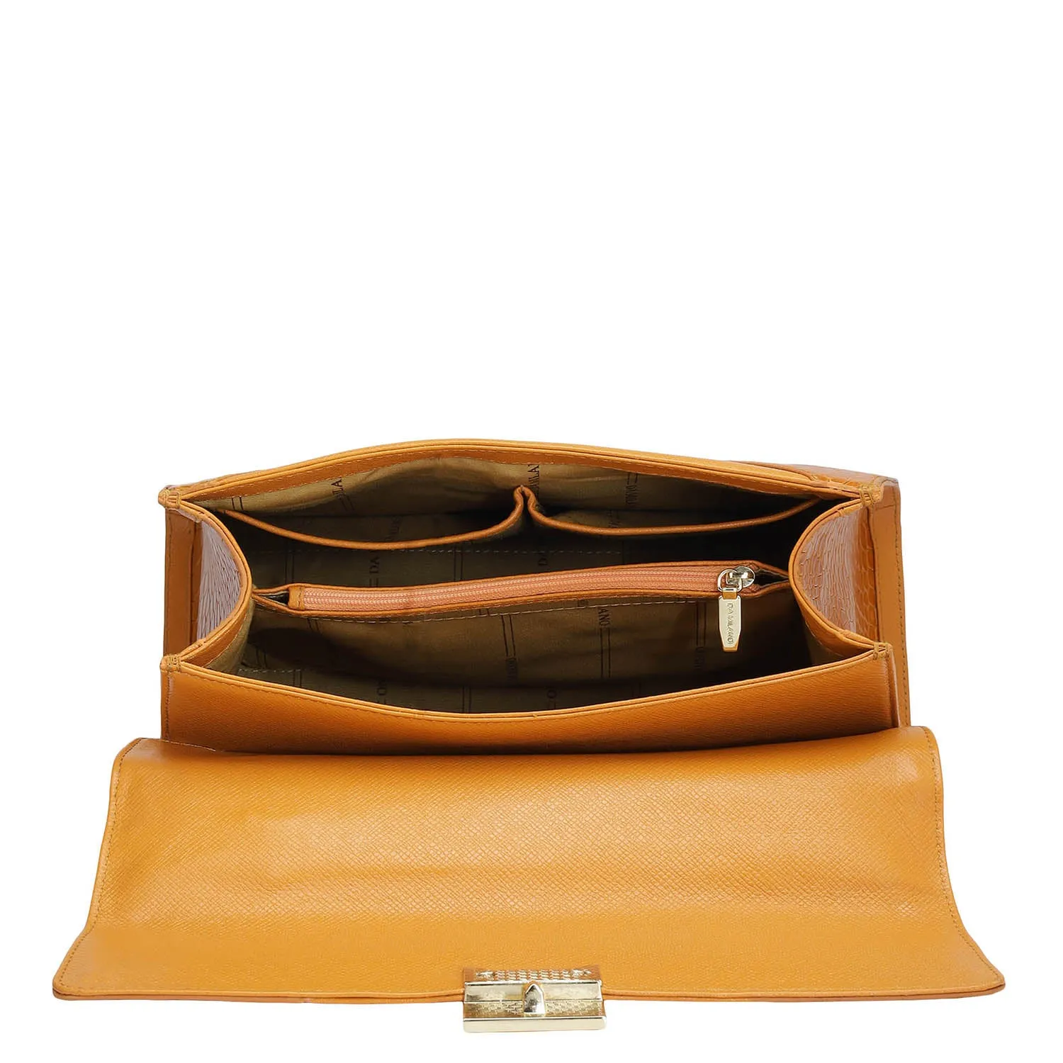 Medium Croco Franzy Leather Satchel - Flame