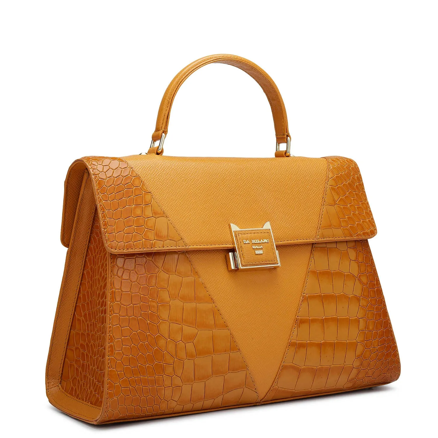 Medium Croco Franzy Leather Satchel - Flame