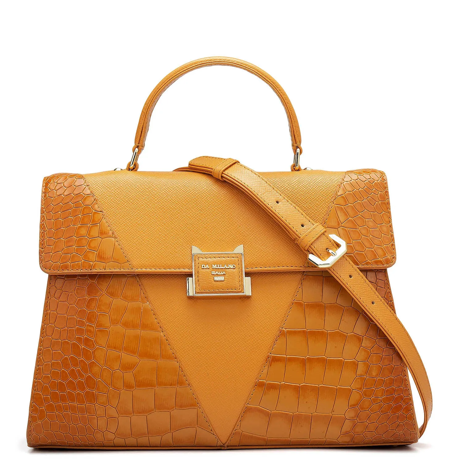 Medium Croco Franzy Leather Satchel - Flame