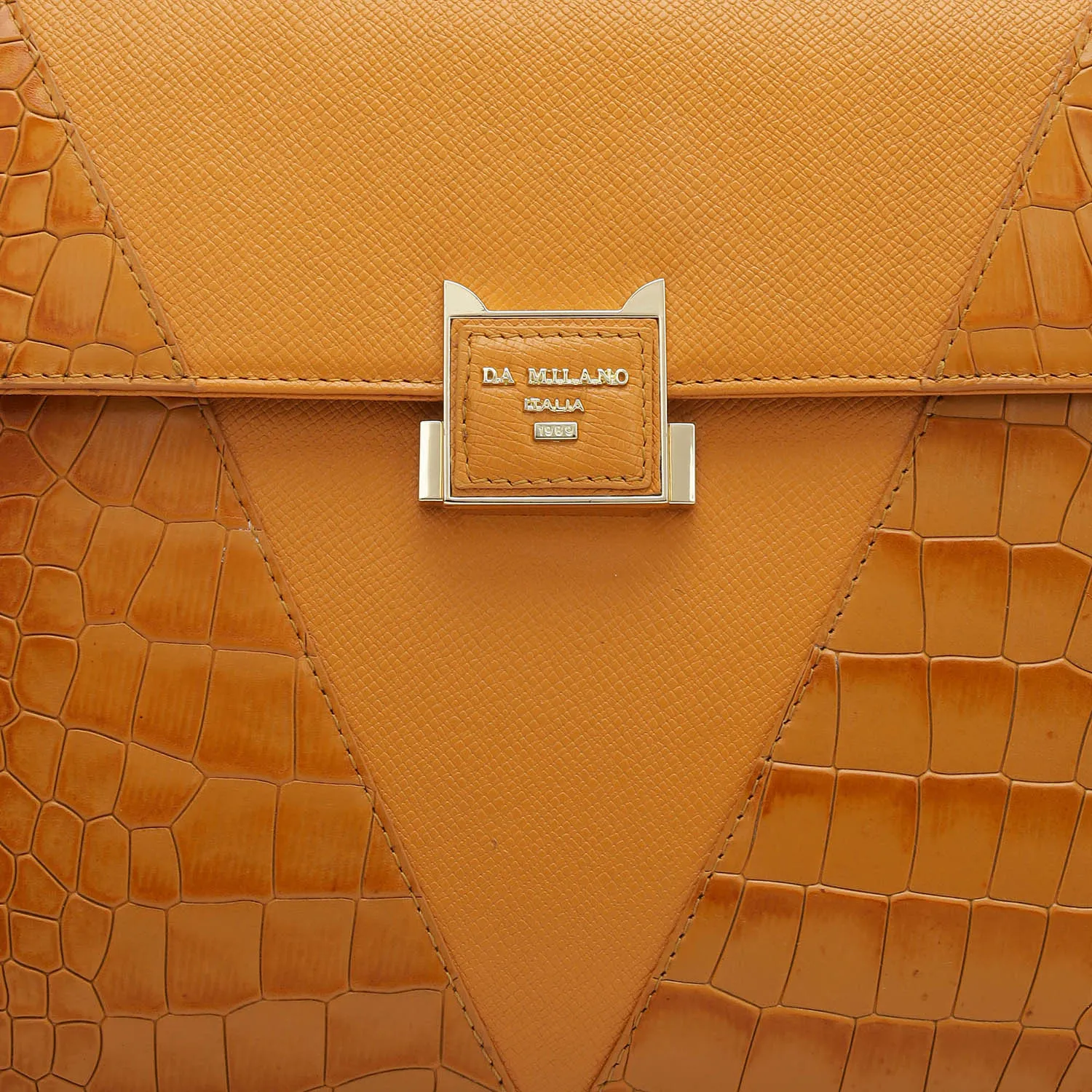 Medium Croco Franzy Leather Satchel - Flame