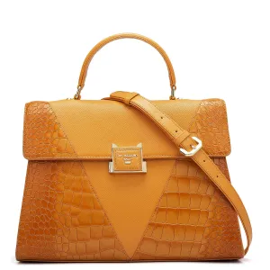 Medium Croco Franzy Leather Satchel - Flame