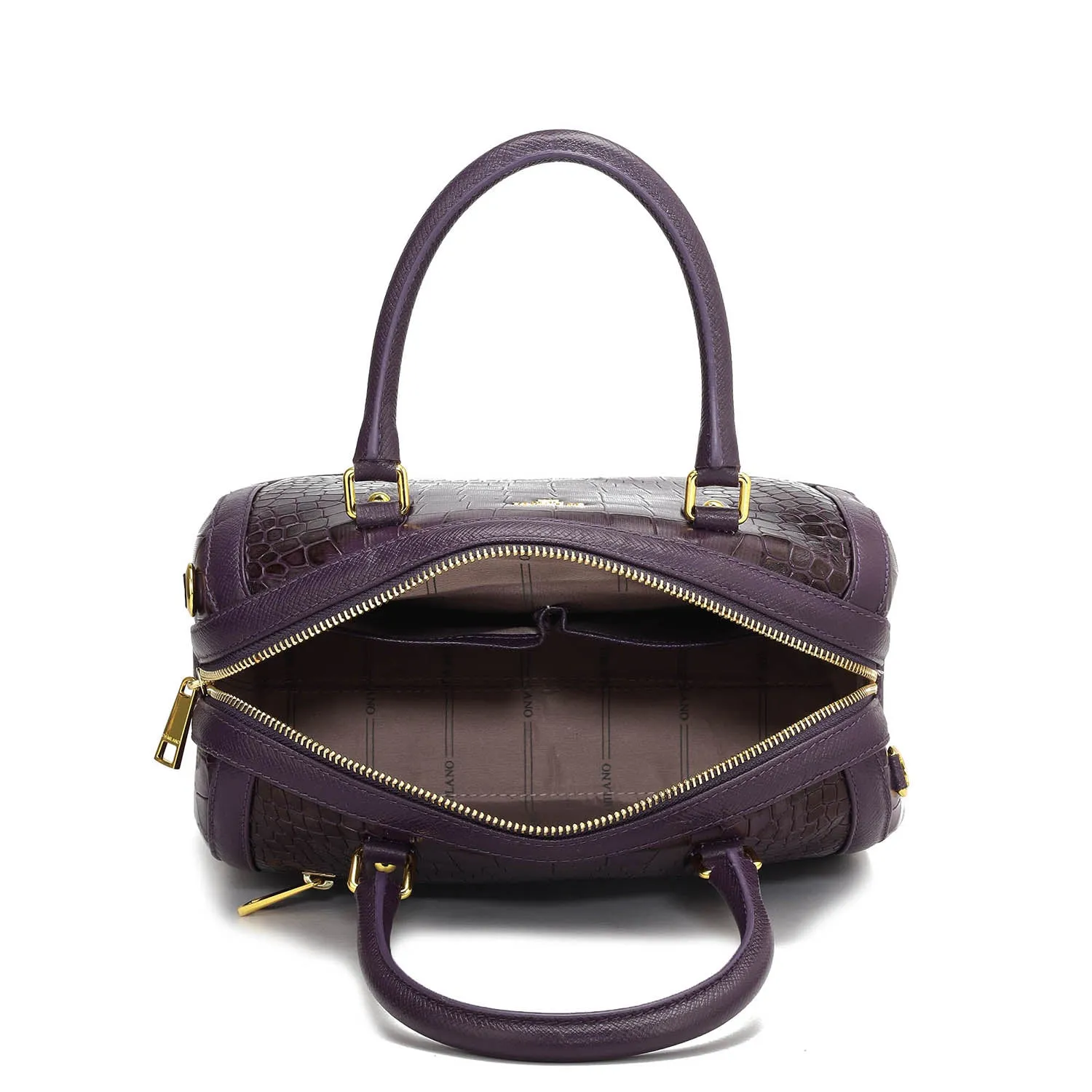Medium Croco Franzy Leather Satchel - Grapevine