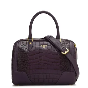Medium Croco Franzy Leather Satchel - Grapevine