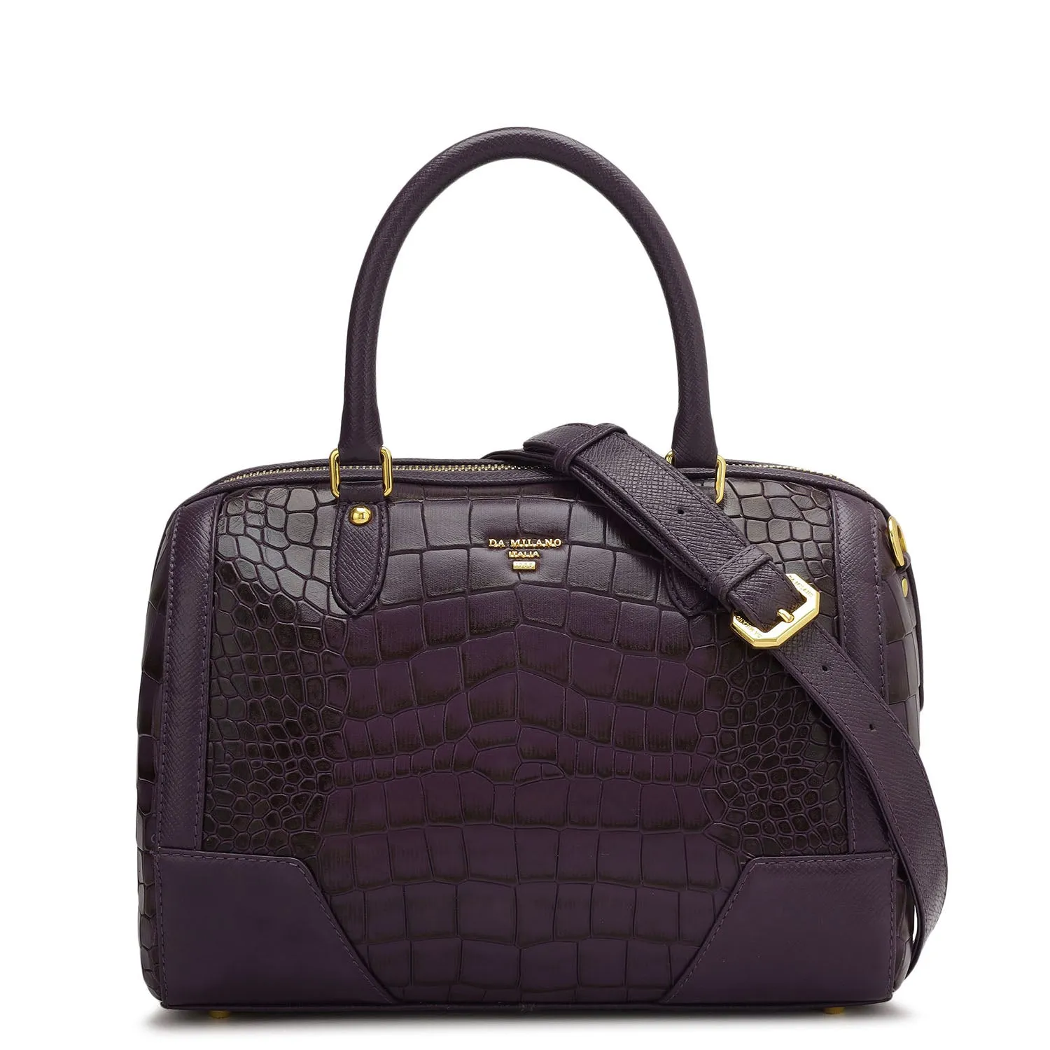 Medium Croco Franzy Leather Satchel - Grapevine