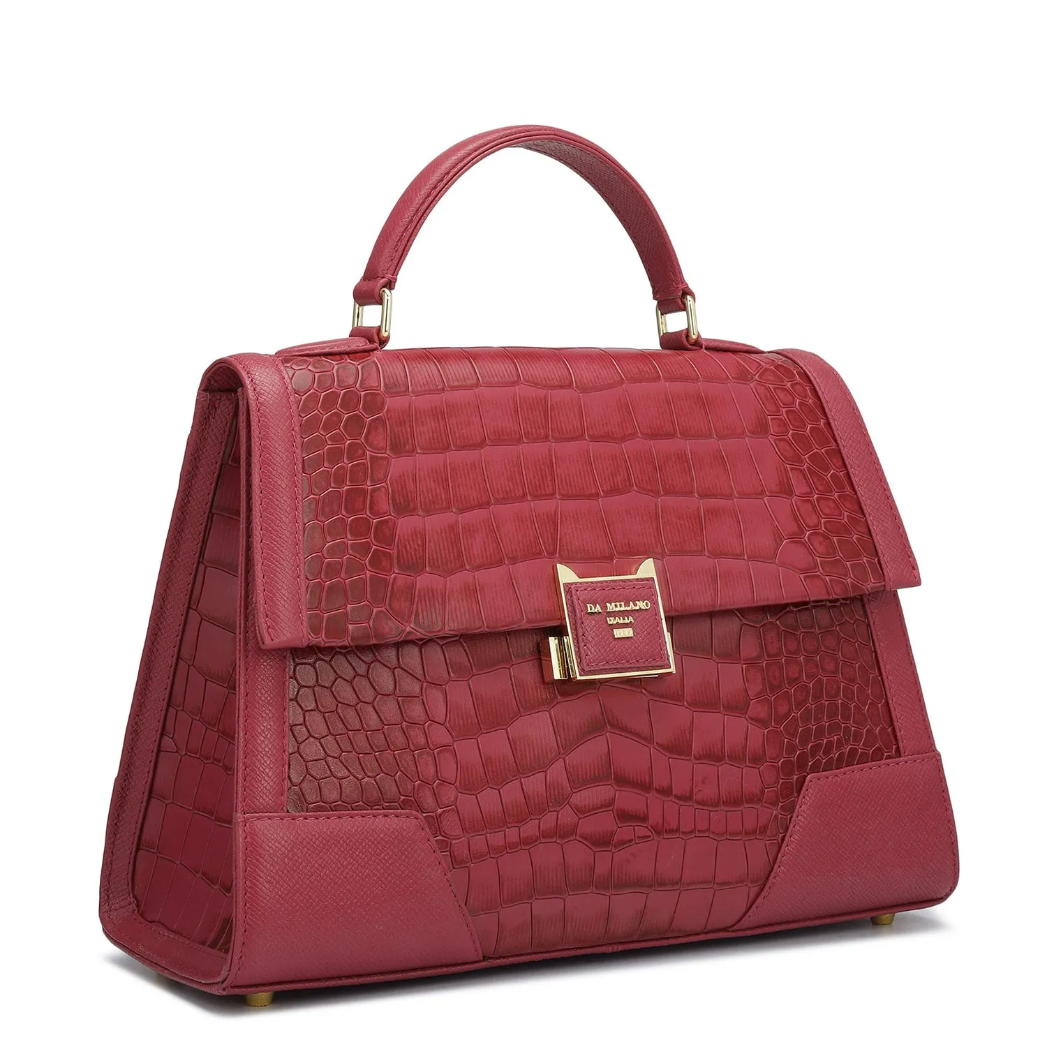 Medium Croco Franzy Leather Satchel - Plumberry