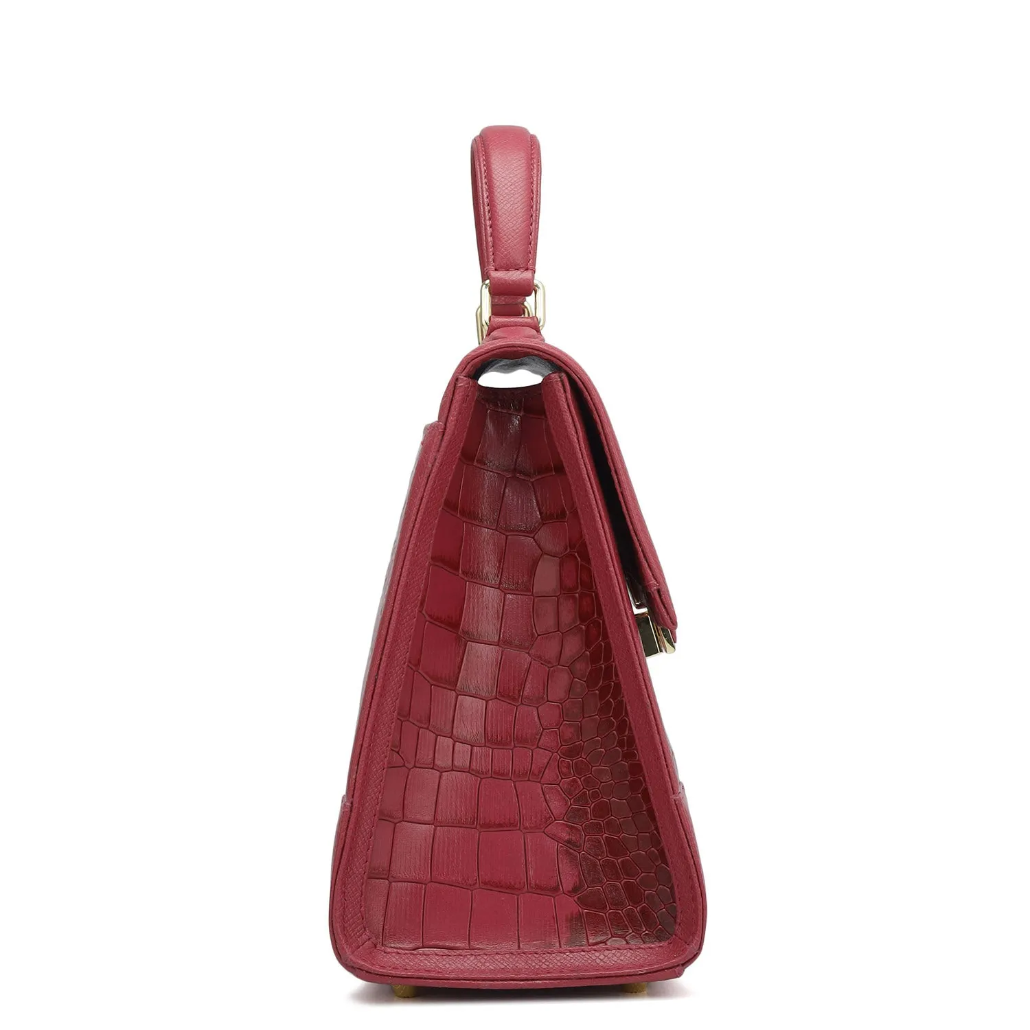 Medium Croco Franzy Leather Satchel - Plumberry