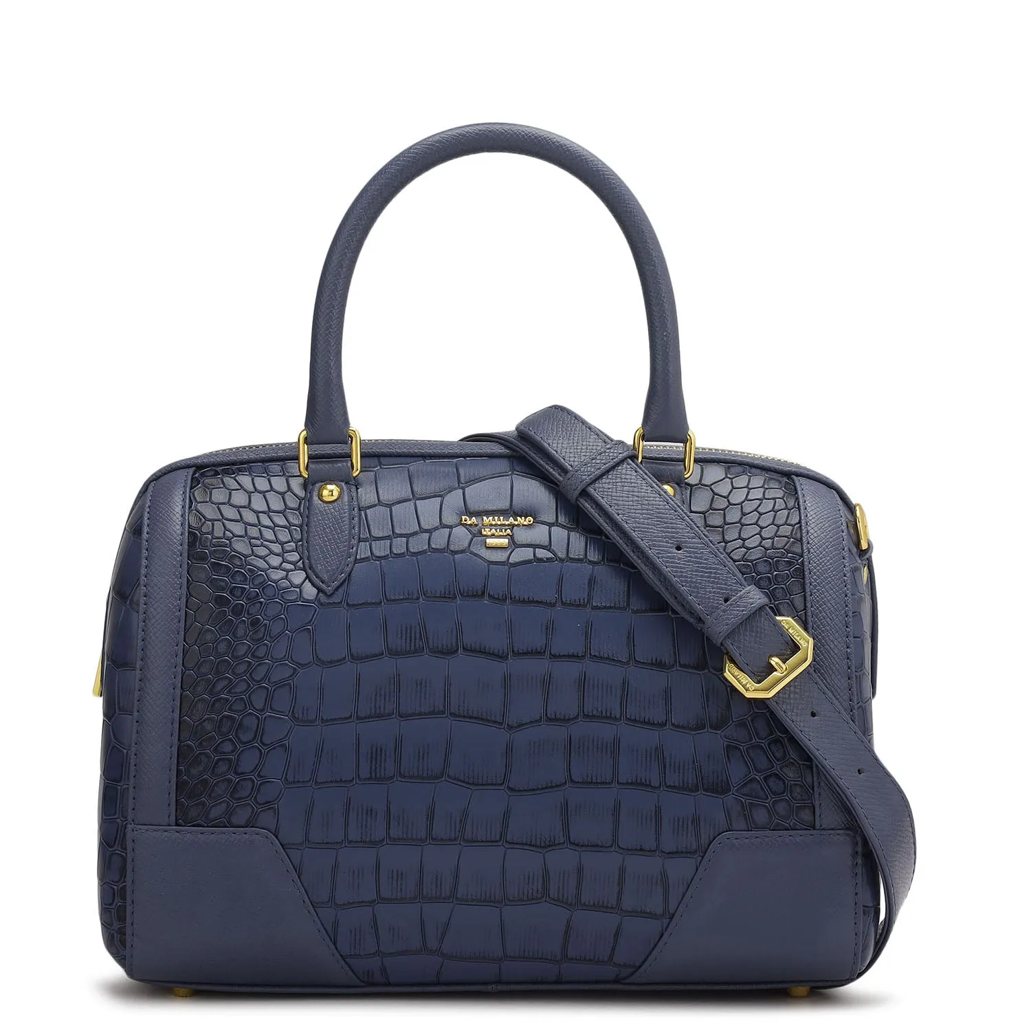 Medium Croco Franzy Leather Satchel - Stardust