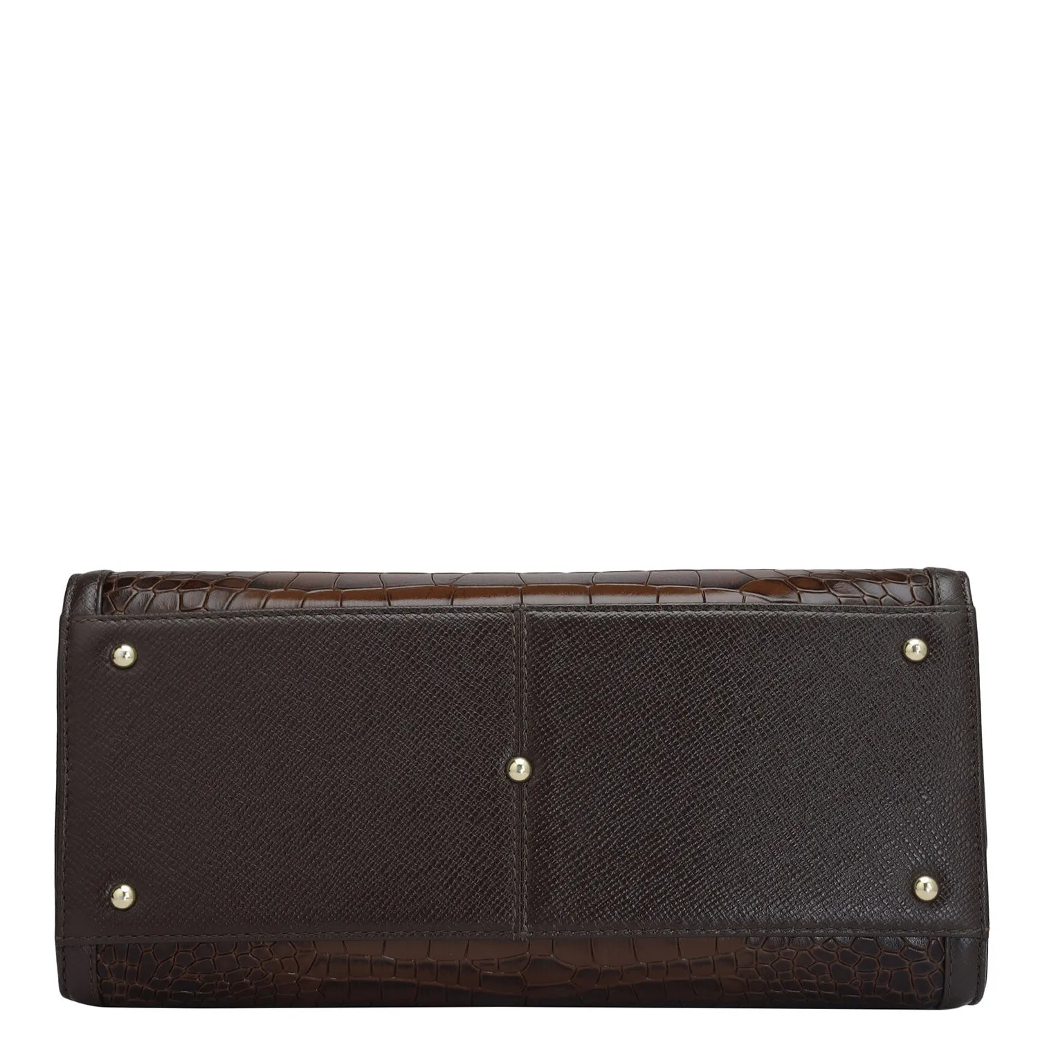 Medium Croco Leather Satchel - Brown