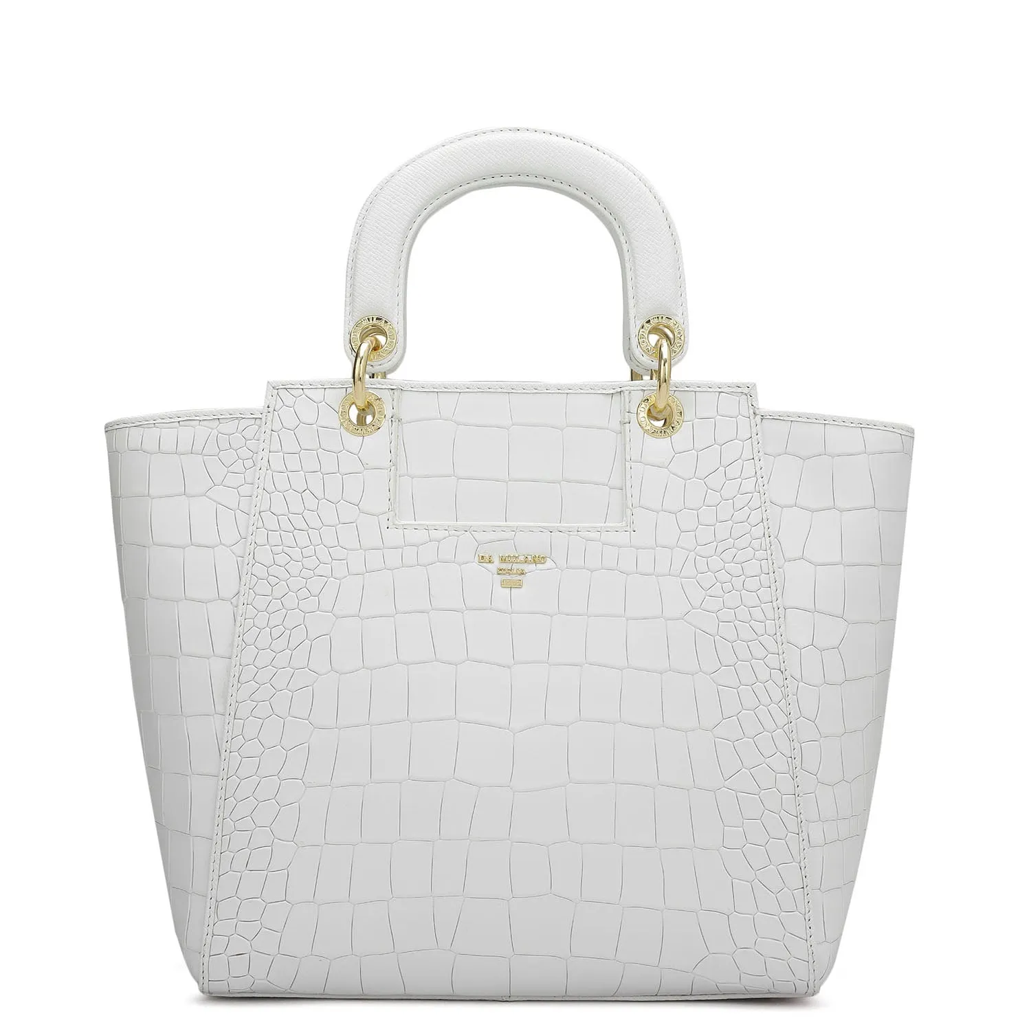 Medium Croco Leather Satchel - Snow