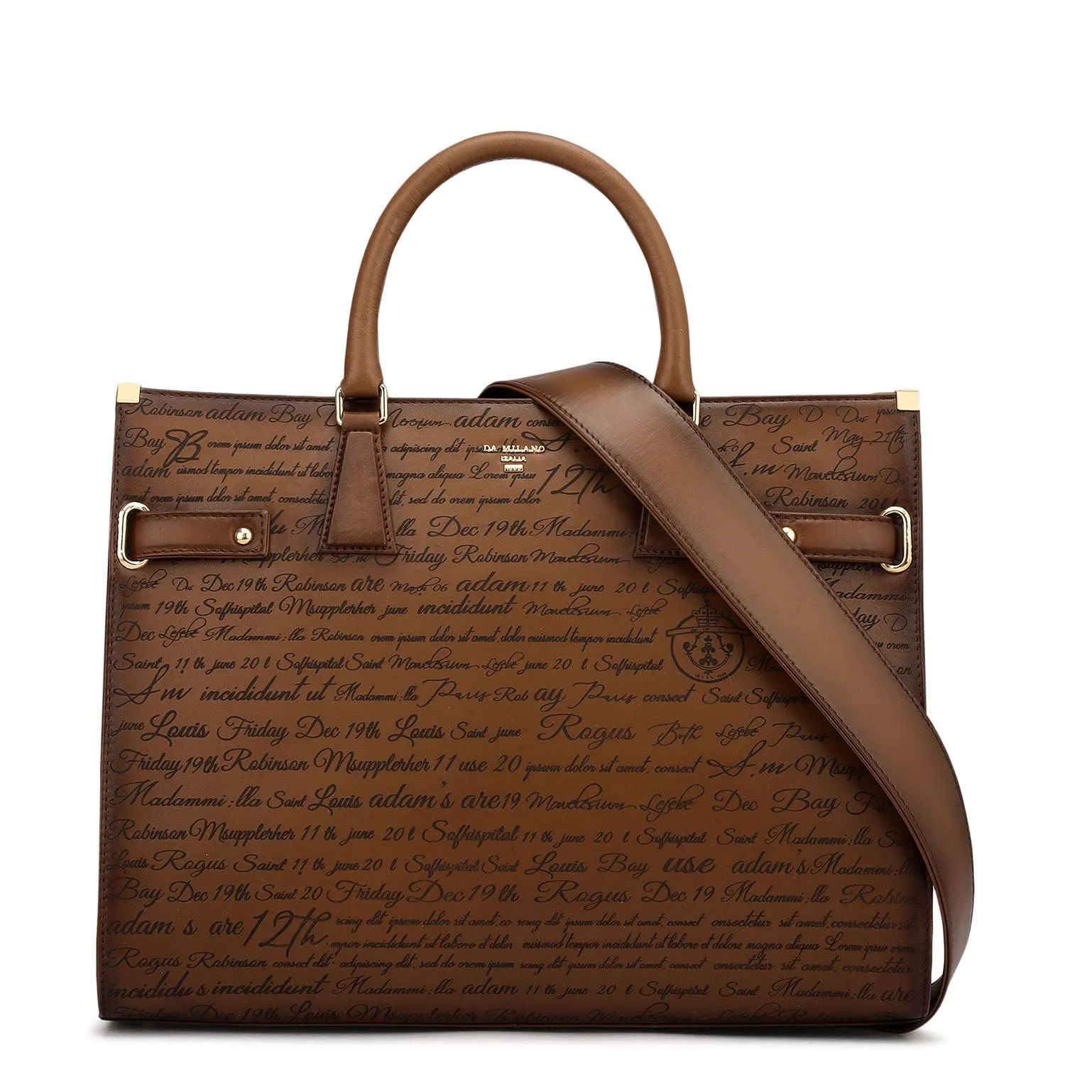 Medium Signato Leather Satchel - Cognac