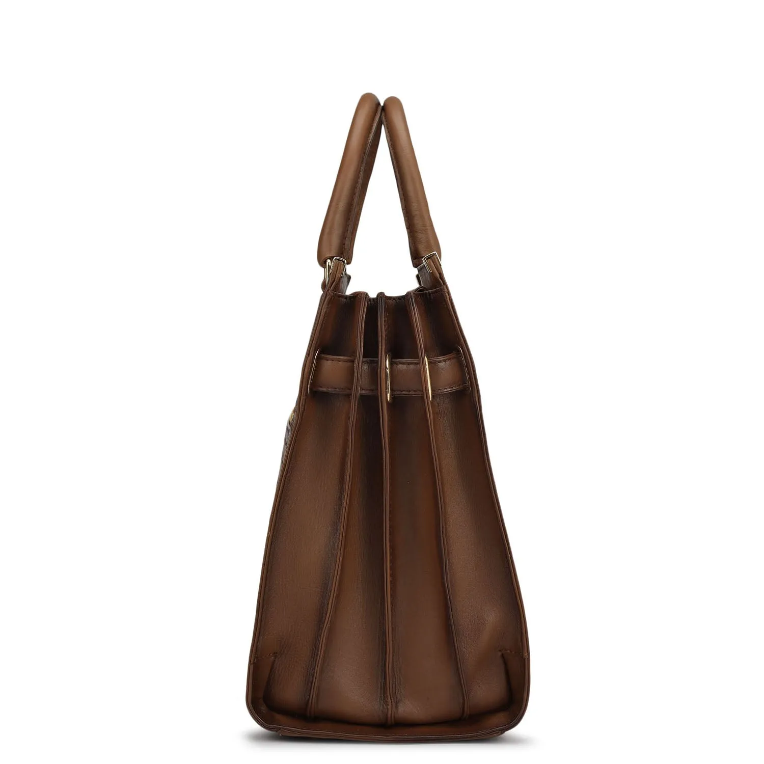 Medium Signato Leather Satchel - Cognac