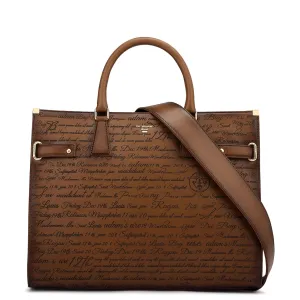 Medium Signato Leather Satchel - Cognac