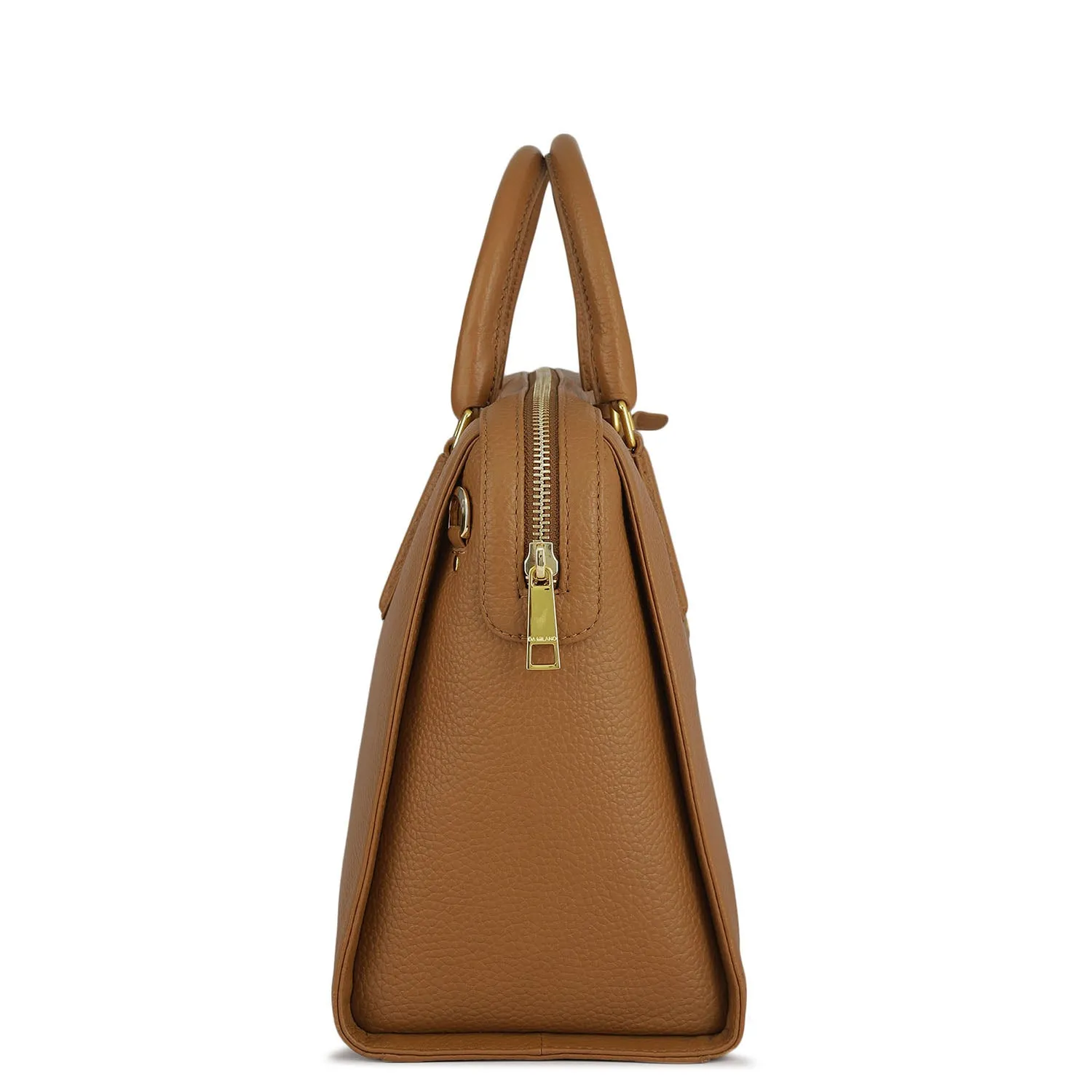 Medium Wax Leather Satchel - Caramel