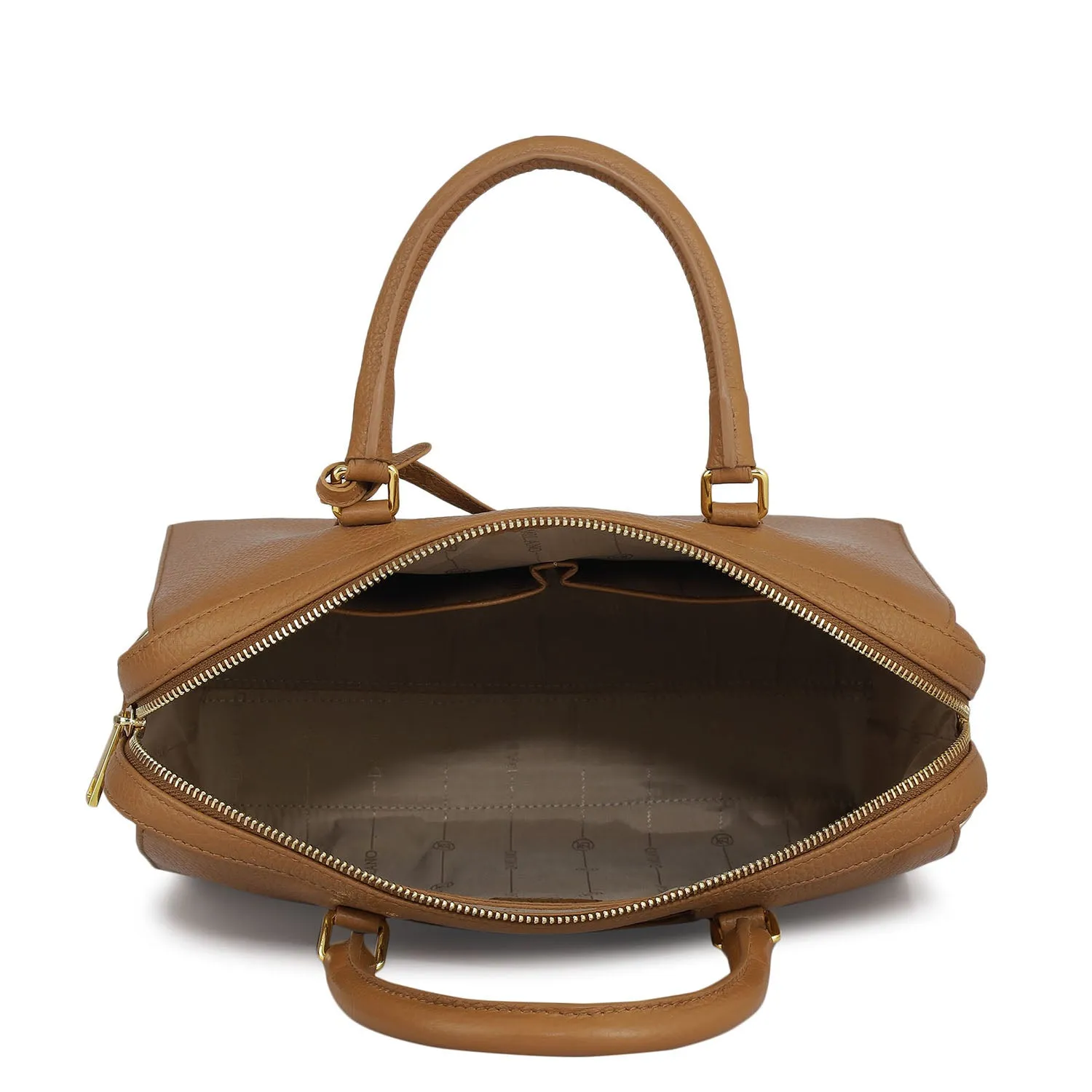 Medium Wax Leather Satchel - Caramel