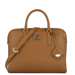 Medium Wax Leather Satchel - Caramel