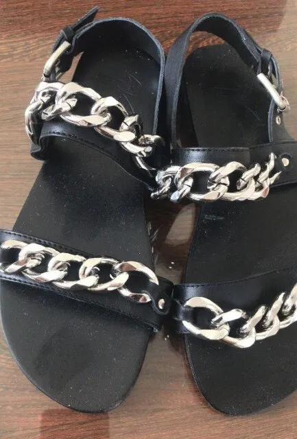 Mens  Chain Designer Cow Leather Sandals Outside Flats