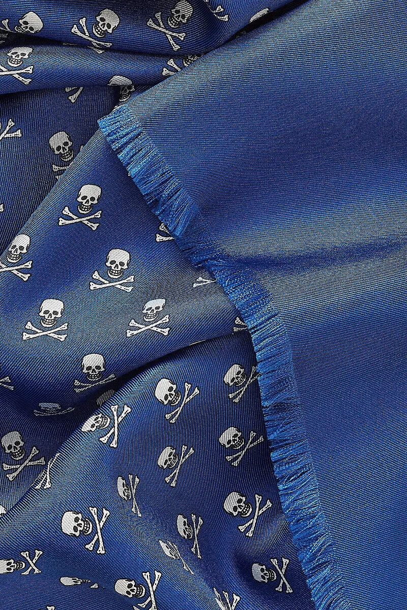 Mid Blue Skull & Crossbones Silk Scarf