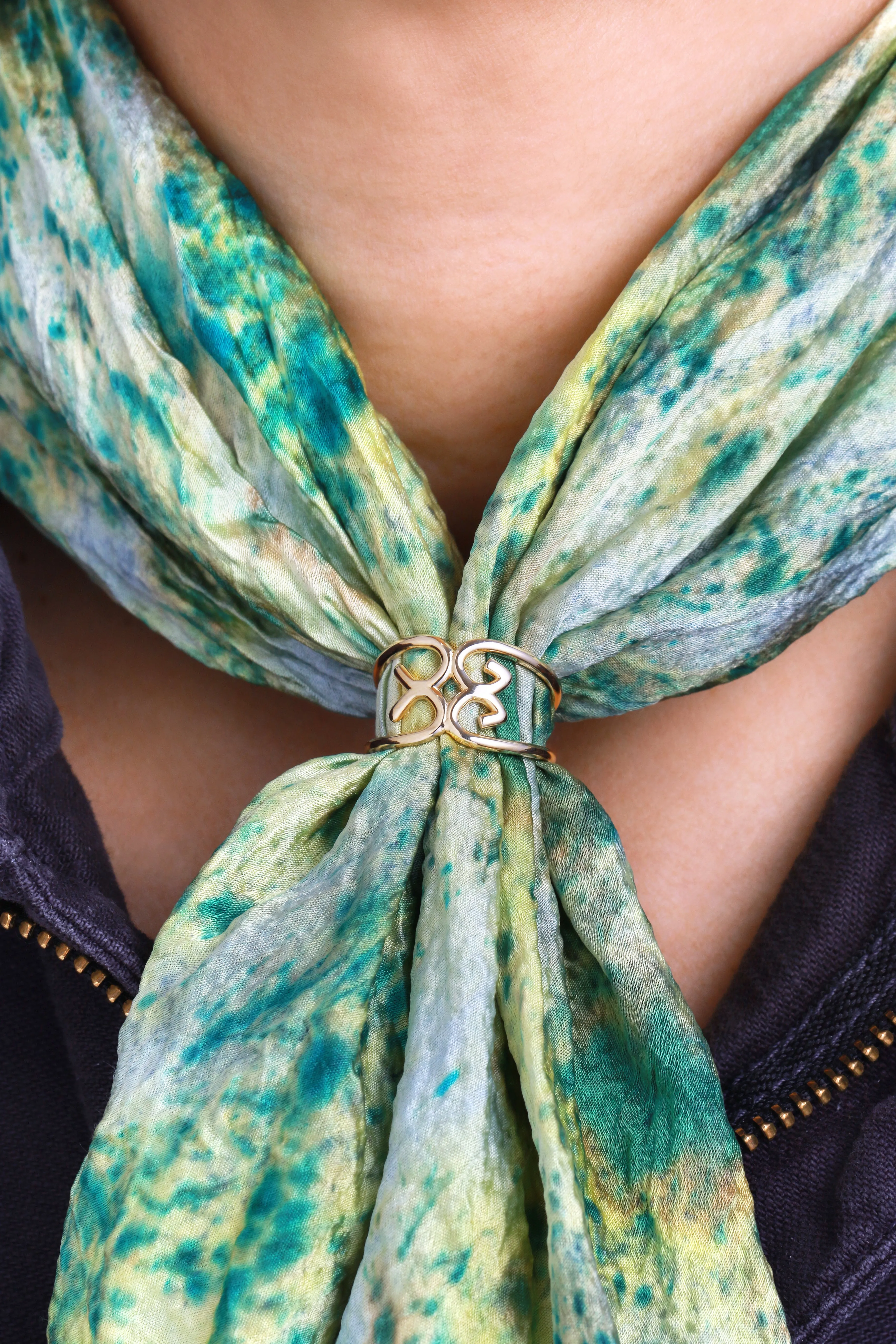 MJM x Yesaet Botanical Dyed Scarf and Mother Gaia 10k Gold Ring Set