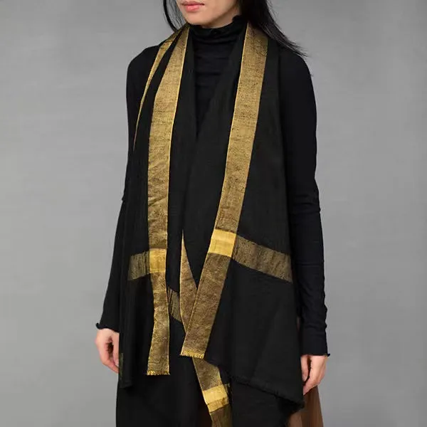 Moonlight Pashmina Shawl with Gold Border - Black