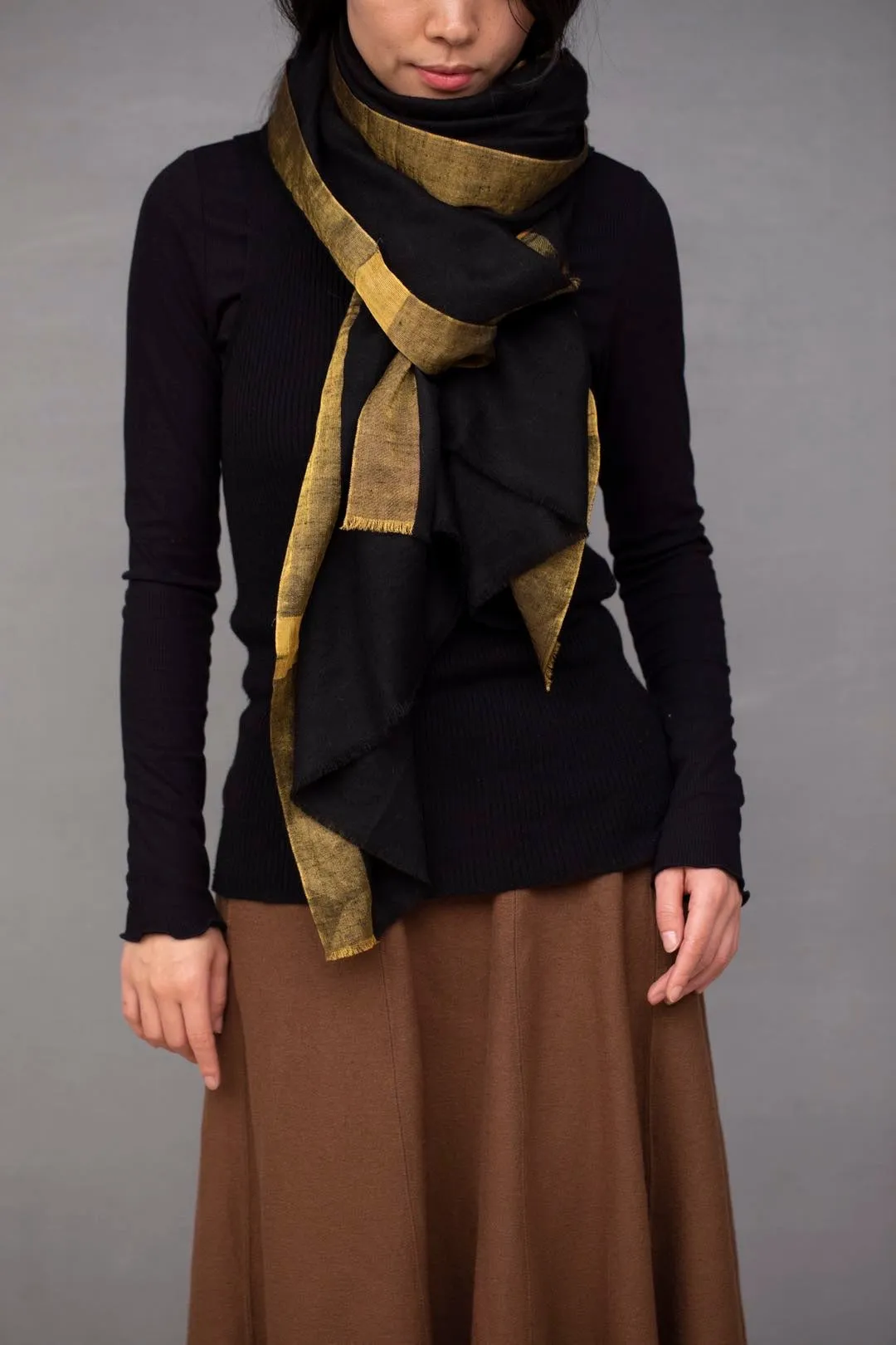Moonlight Pashmina Shawl with Gold Border - Black