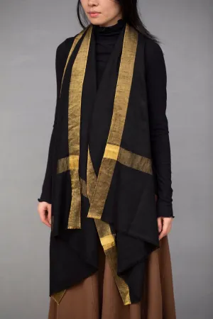 Moonlight Pashmina Shawl with Gold Border - Black