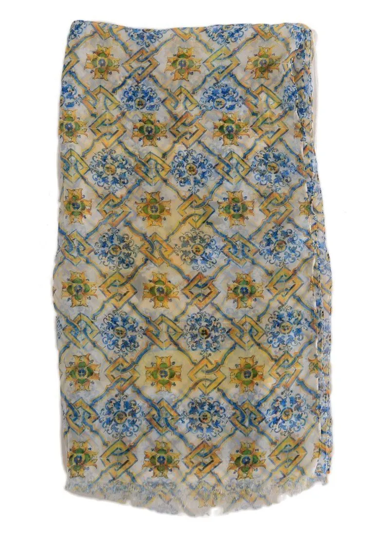 Multicolor Majolica Print Silk Scarf