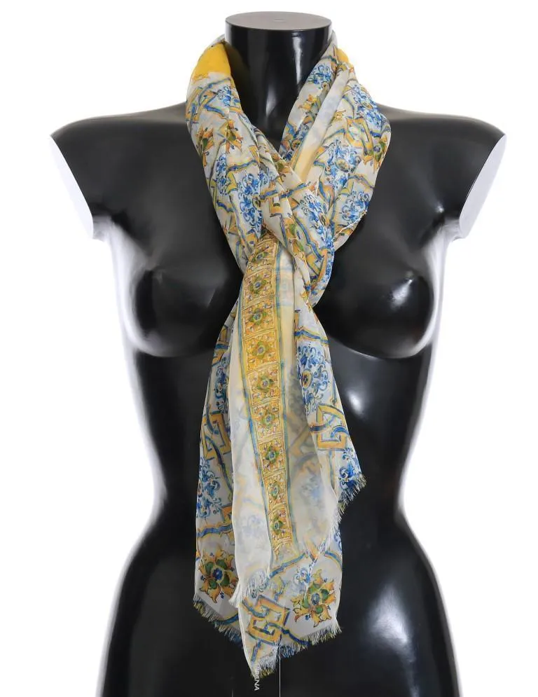 Multicolor Majolica Print Silk Scarf