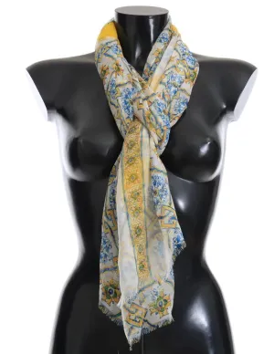 Multicolor Majolica Print Silk Scarf
