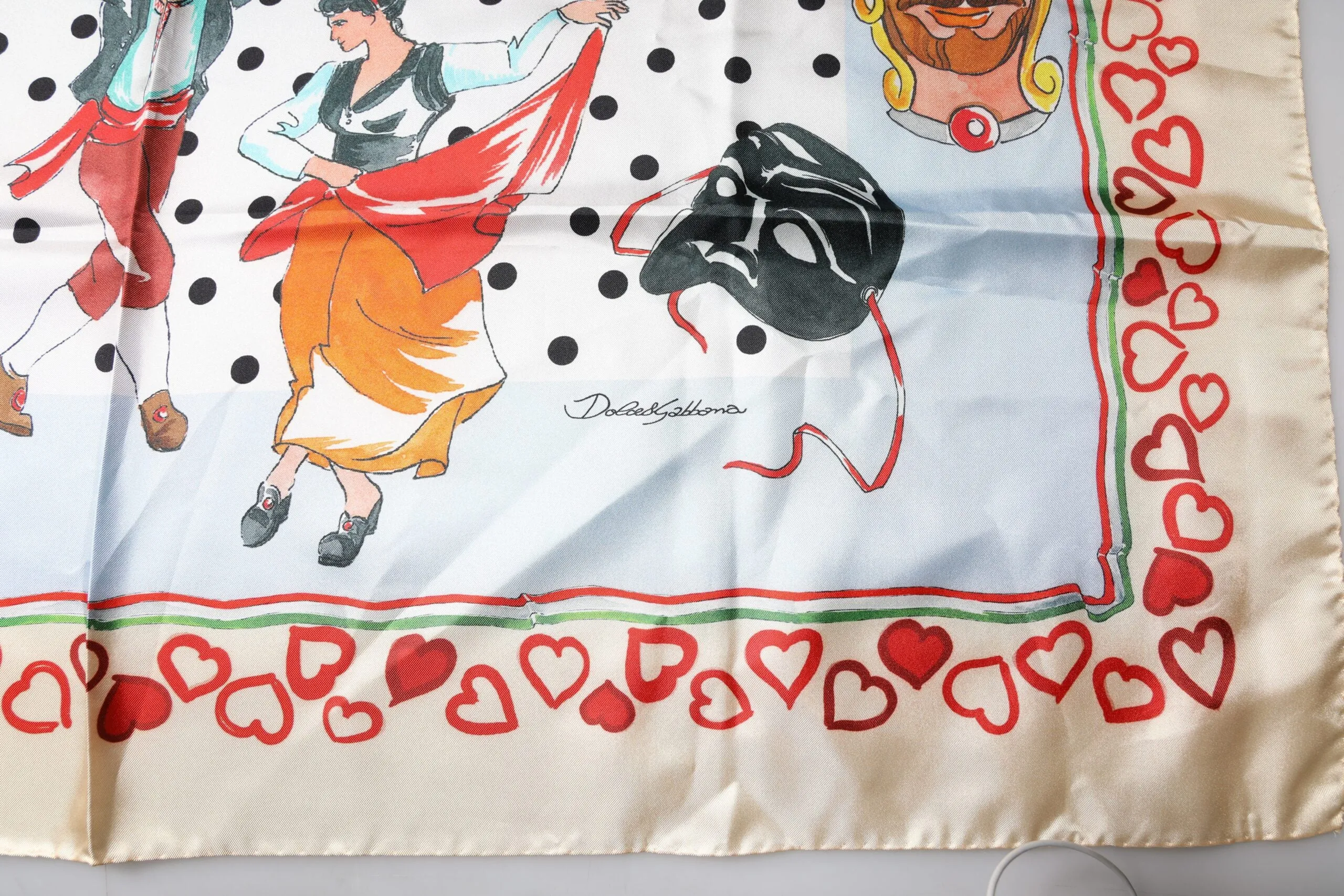 Multicolor Polka Dot Foulard Print Silk Scarf