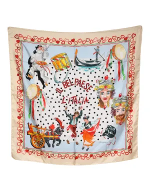 Multicolor Polka Dot Foulard Print Silk Scarf