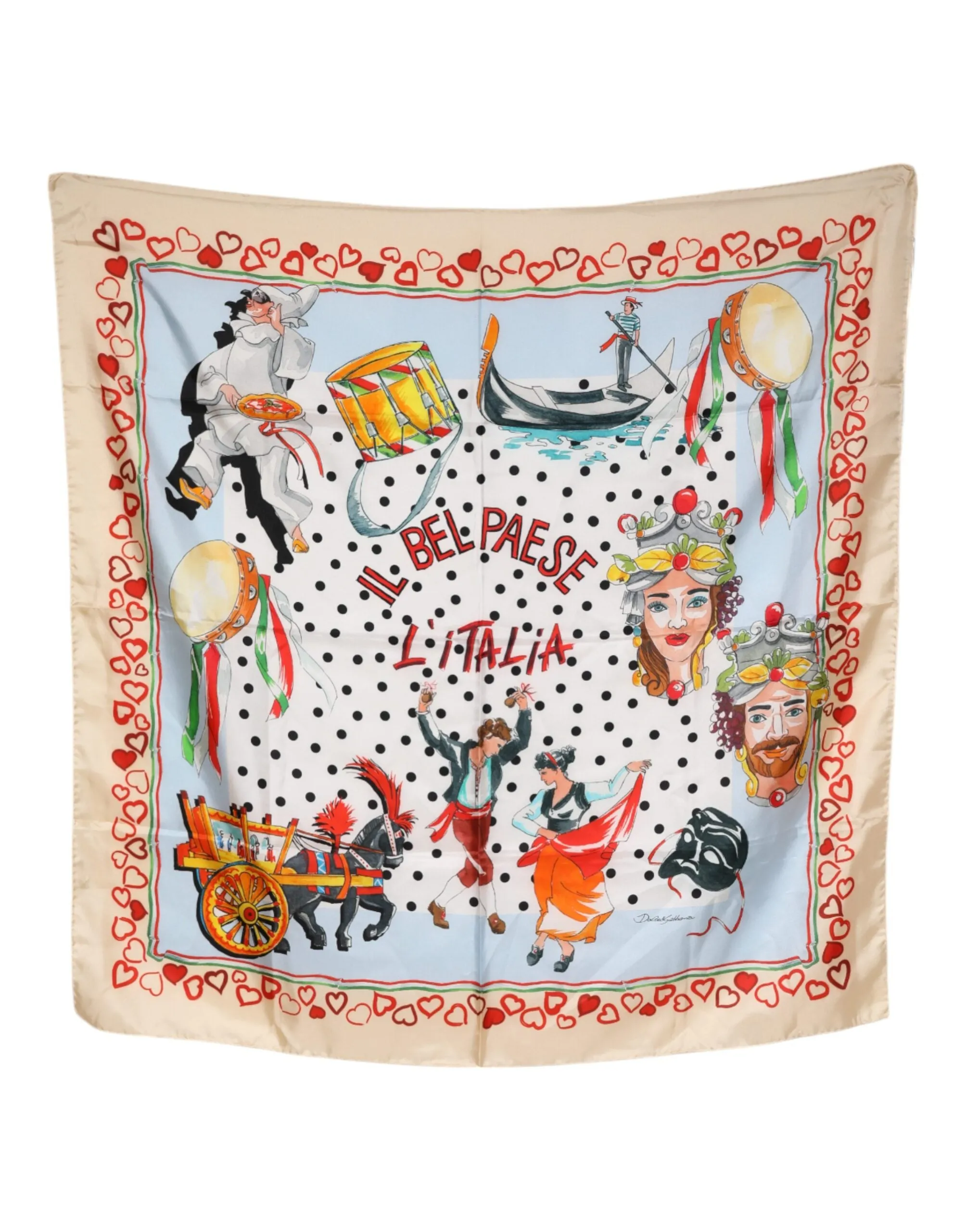 Multicolor Polka Dot Foulard Print Silk Scarf