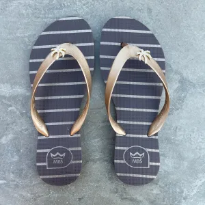 Natural Rubber Flip Flops Brown Gold Palm Tree