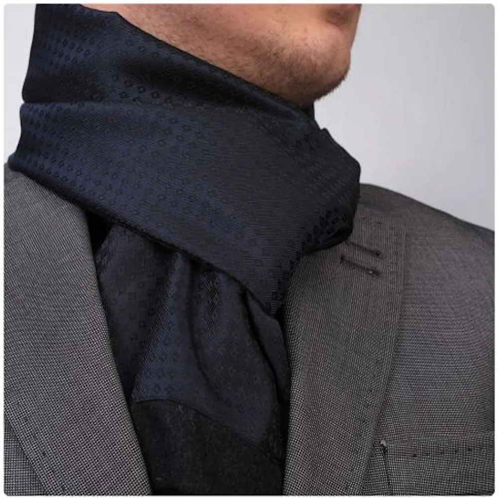 Navy Blue Mens Silk Scarf - Designer neck scarf for winters
