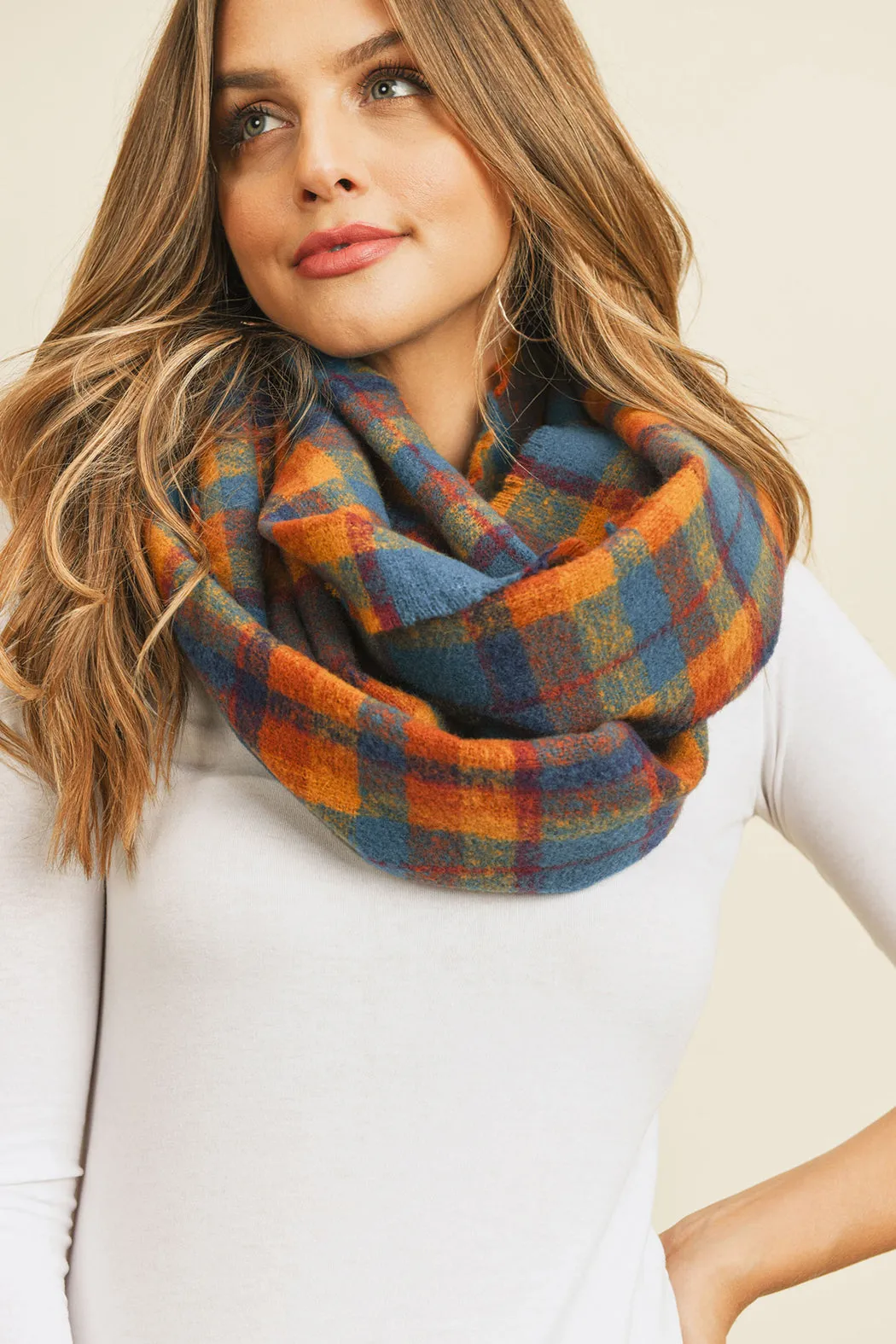 NAVY MULTI COLOR TARTAN PLAID INFINITY SCARF