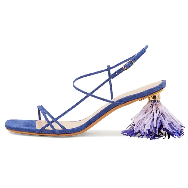 New Fashion Real Fur Ankle Strap Gladiator Sandals Women Pumps 2020 Summer Tassel Shoes Ladies Wedding Beach Sandals Sheos Woman