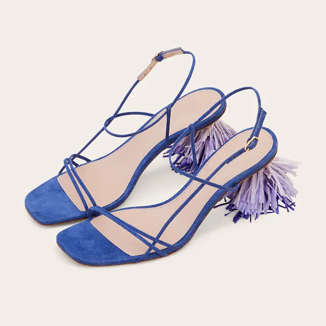 New Fashion Real Fur Ankle Strap Gladiator Sandals Women Pumps 2020 Summer Tassel Shoes Ladies Wedding Beach Sandals Sheos Woman