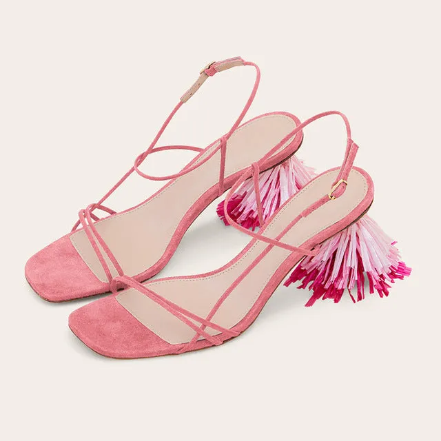 New Fashion Real Fur Ankle Strap Gladiator Sandals Women Pumps 2020 Summer Tassel Shoes Ladies Wedding Beach Sandals Sheos Woman
