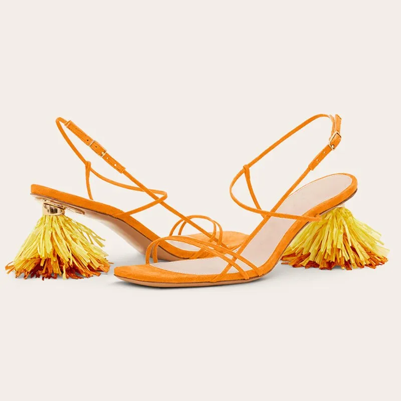New Fashion Real Fur Ankle Strap Gladiator Sandals Women Pumps 2020 Summer Tassel Shoes Ladies Wedding Beach Sandals Sheos Woman