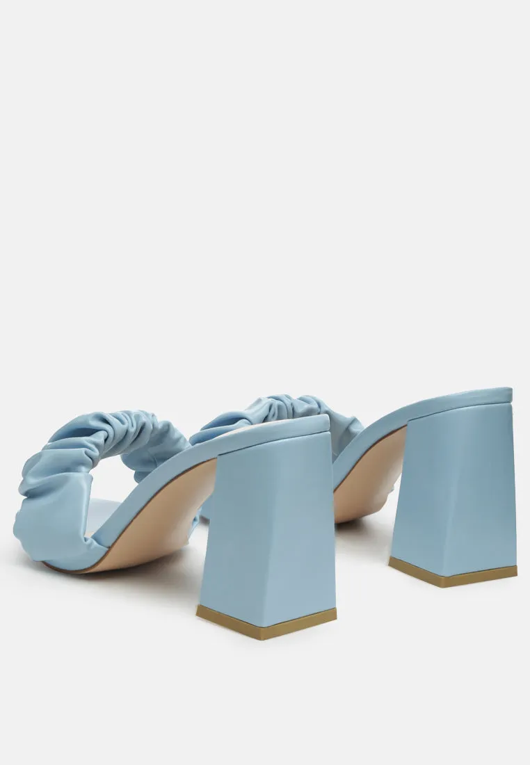 Noie Ruched Strap Block Heel Sandals By Ruw