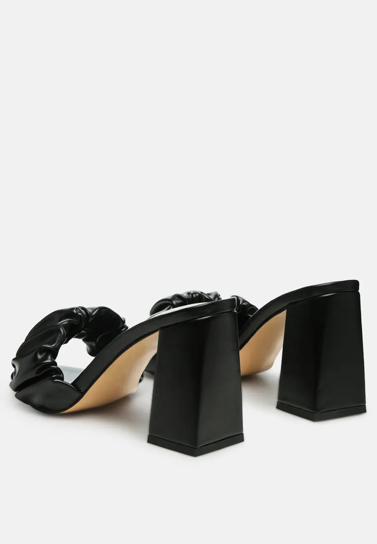 Noie Ruched Strap Block Heel Sandals By Ruw