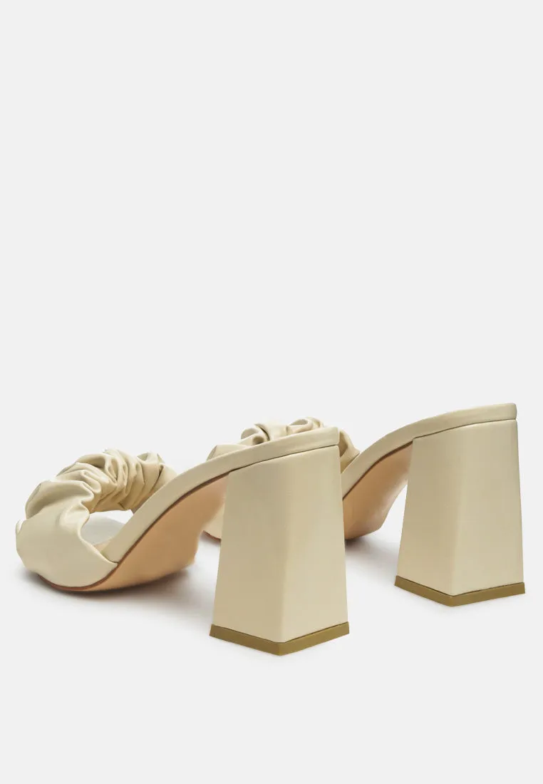 Noie Ruched Strap Block Heel Sandals By Ruw