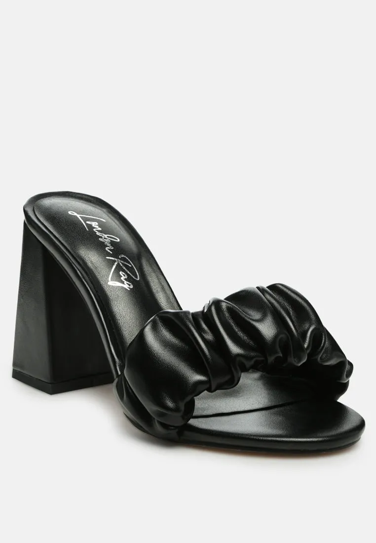 Noie Ruched Strap Block Heel Sandals By Ruw