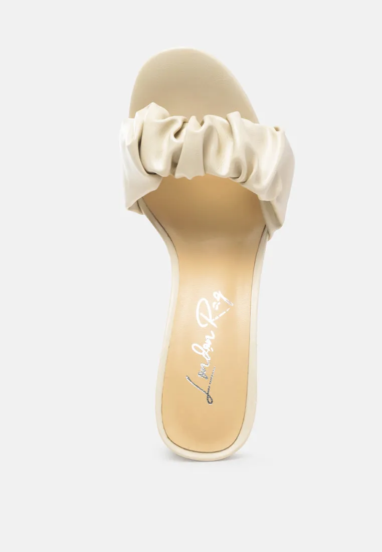 Noie Ruched Strap Block Heel Sandals By Ruw