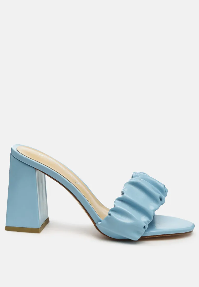 Noie Ruched Strap Block Heel Sandals By Ruw