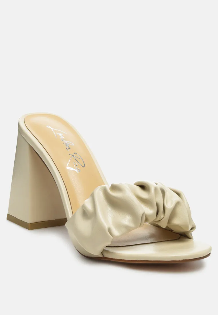 Noie Ruched Strap Block Heel Sandals By Ruw