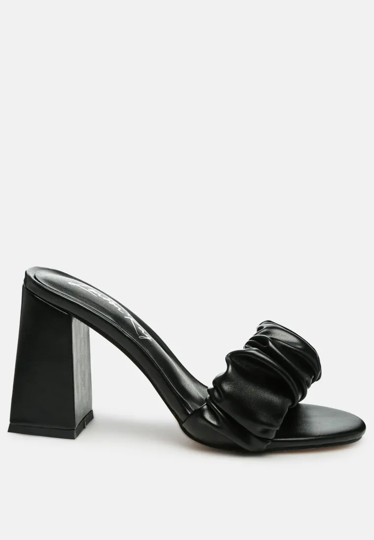 Noie Ruched Strap Block Heel Sandals By Ruw