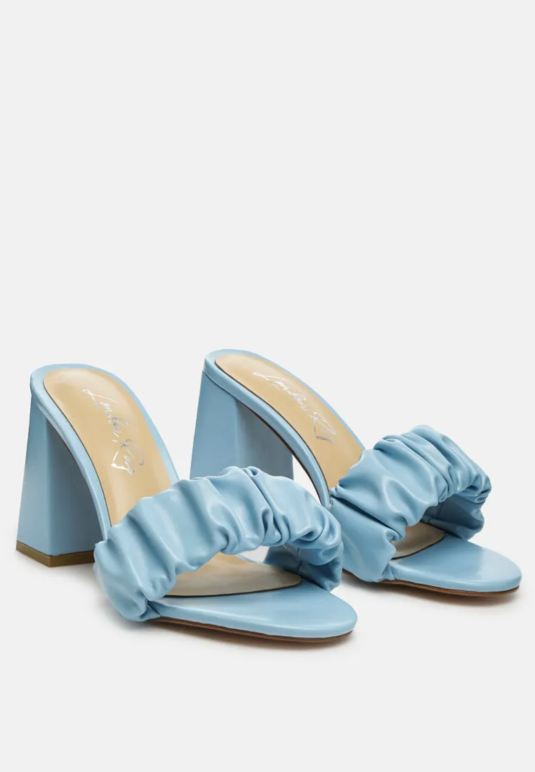 Noie Ruched Strap Block Heel Sandals By Ruw
