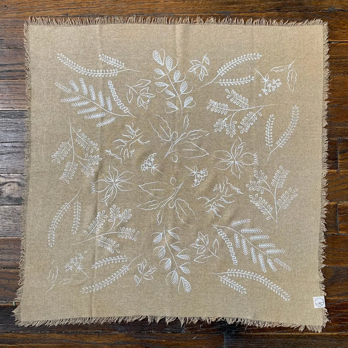 Oatmeal Naturally Raw Silk Bandana - White Ink